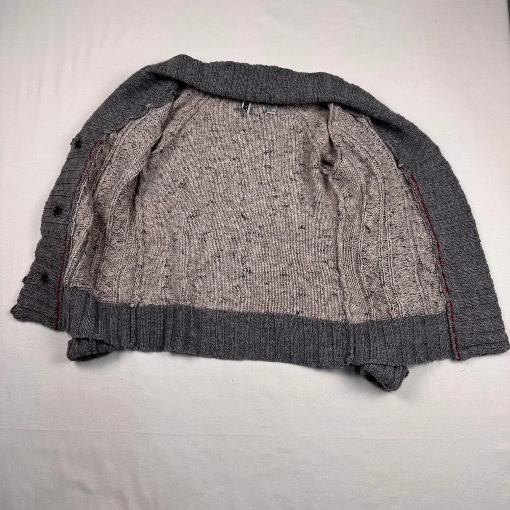 BKE Cardigan Sweater Women L Grey Wool Alpaca OtherBlend Shawl Collar Cable Knit